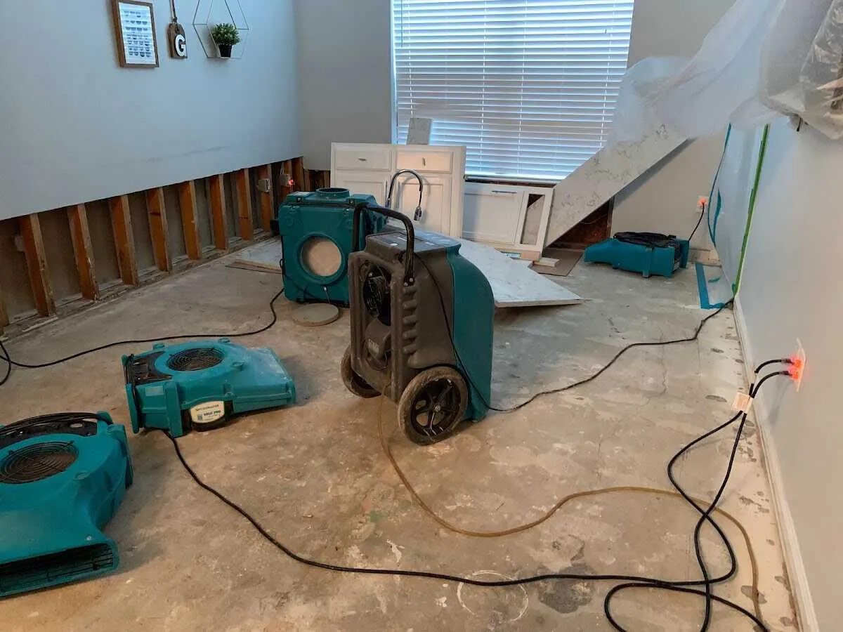 Dehumidifier in flood-cut room for Water Damage Restoration in Poteau